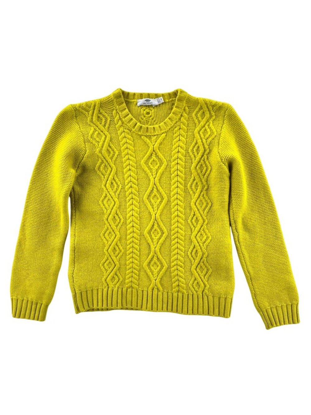 Inis Meain Made in Ireland Chartreuse Wool/Cashmere Cable Knit Sweater Women's M